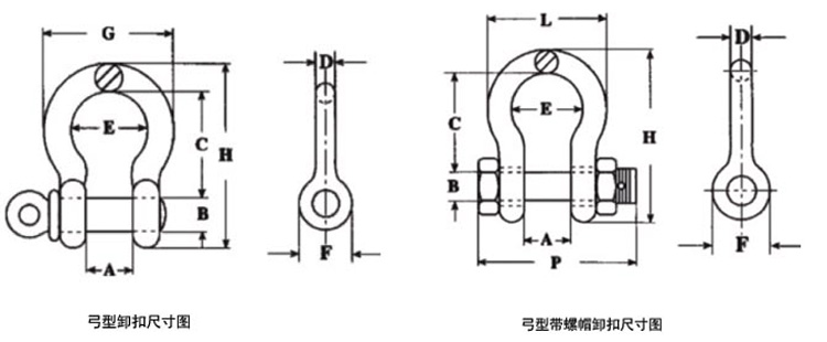 弓形卸扣尺寸 弓形卸扣尺寸
